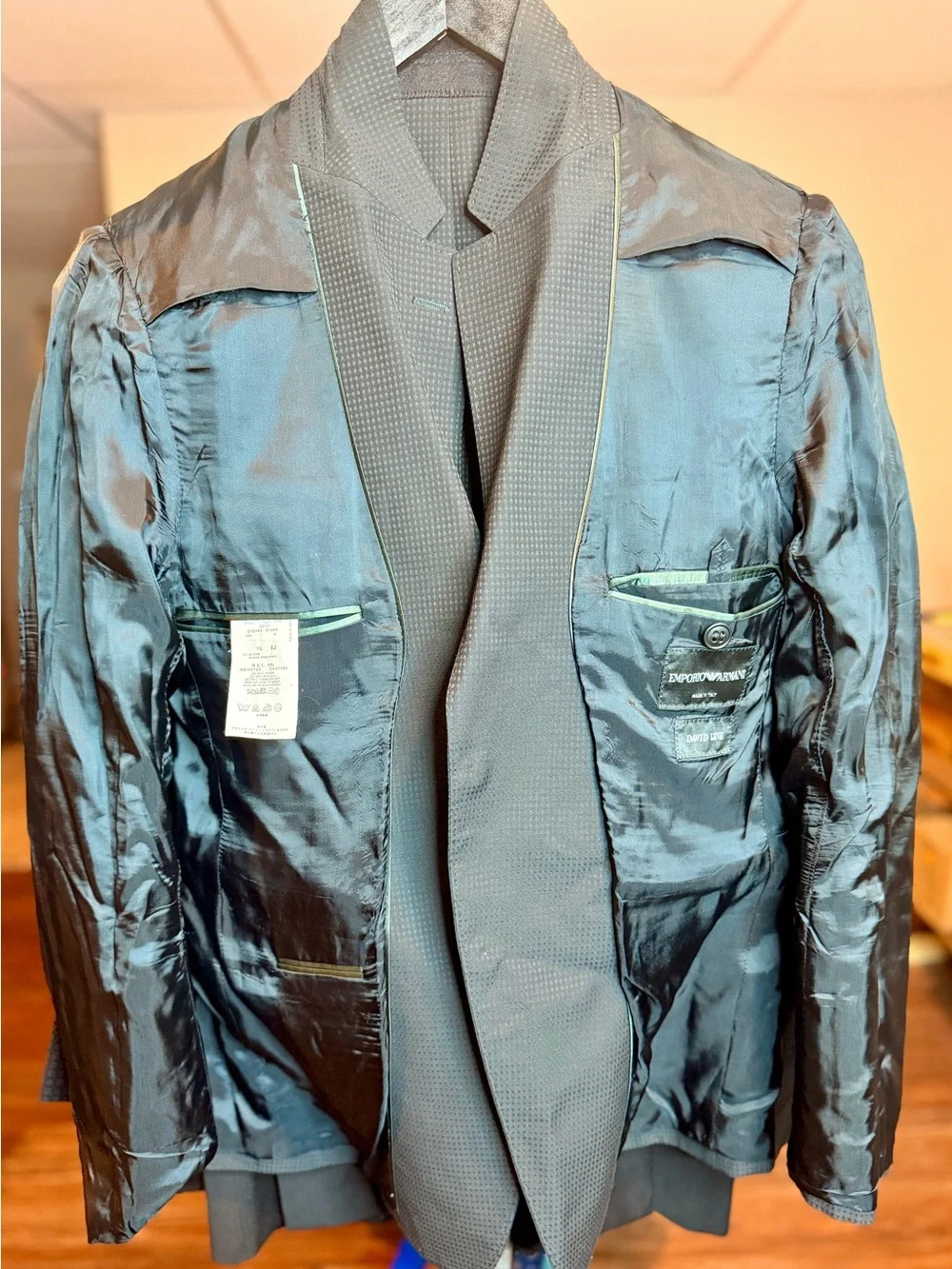 Emporio Armani David Line Black Micro-Pattern Blazer — Made in Italy - Sz.42
